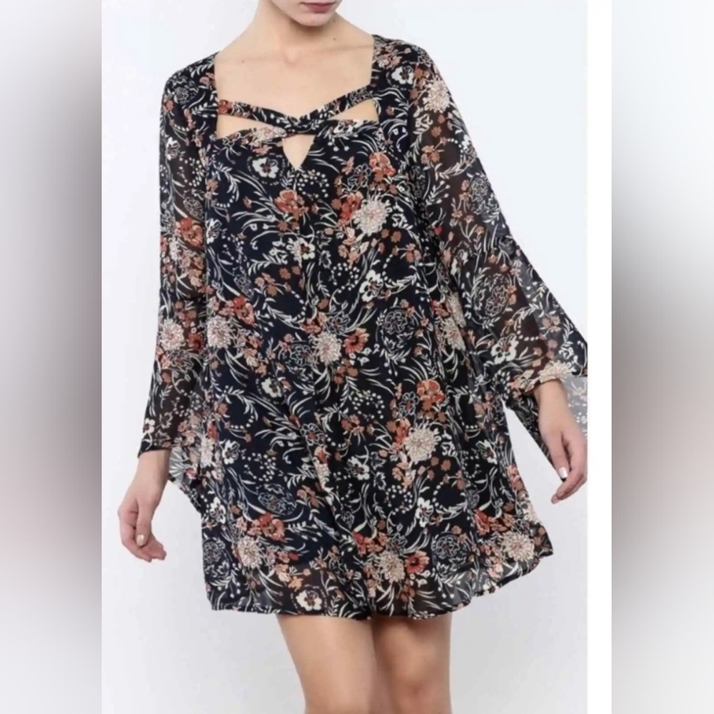 UMGEE USA Green Floral Chiffon Tunic Boho Dress Size S